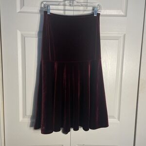 Vintage Dark Red Velvet Skirt Women Small Tiered Midi Elastic Whimsigoth Grunge